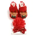 Weihnachts-Geschenkset für Babys mit Rentier-Hausschuhen und Blumen-Stirnbändern - 12cm / Elch-Stil / Schuhe mit Stirnband / Rot