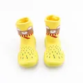 Close-up detail view of yellow baby toddler sock shoes with cute bear pattern knit fabric - Size 18/19 / Inner Length 11.5cm / Yellow Bear