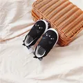 Black baby canvas walking shoes with cartoon cat face design and slip-on style. - 125 (Inner 12.5cm) / Black Cat