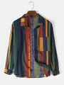 Camicia casual da uomo a maniche lunghe con vivaci strisce verticali multicolore e colletto - Taglia M / Top / Strisce rosse