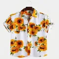 Camicia da uomo a maniche corte con vivace stampa di girasoli gialli su fondo bianco - Taglia S / Top / Bianco