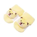 Detailed view of plush 3D cartoon bear on yellow thickened baby terry socks - Yellow Bear / 0-12 Months