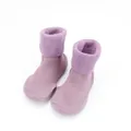Cozy soft purple baby sock shoes featuring a warm lamb wool cuff and non-slip rubber sole - Size 18/19 (Internal Length 11.5cm) / Purple