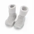 Grey knitted baby walker sock shoes with warm lamb wool lining and non-slip sole - Size 18/19 (Internal Length 11.5cm) / Gray
