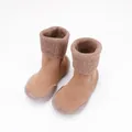 Warm brown baby lambswool sock shoes with soft non-slip rubber soles for winter - Size 18/19 (Internal Length 11.5cm) / Coffee