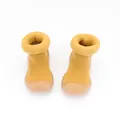 Soft yellow knitted baby sock shoes with non-slip rubber soles for indoor toddlers - Size 24/25 (14.5cm) / Snow Style (Wrapped Toe) / Yellow