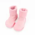 Pink winter baby sock shoes with warm fleece lining and non-slip rubber sole - Size 18/19 (Internal Length 11.5cm) / Pink