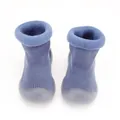 Blue baby sock shoes with soft rubber soles for indoor use and learning to walk - Size 24/25 (14.5cm) / Snow Style (Wrapped Toe) / Blue