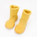 Bright yellow winter warm knitted baby sock shoes featuring soft anti-slip soles - Yellow
