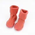 Warm orange-red lamb wool baby sock shoes featuring non-slip rubber soles for toddlers - Orange Red