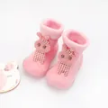 Adorable pink baby sock shoes with 3D rabbit design and soft rubber soles for toddlers - Size 24/25 / Pink (Rabbit Doll)