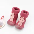 Toddler floor sock shoes with soft rubber soles and cute 3D rabbit decoration in maroon - Size 24/25 / Wine Red (Rabbit Doll)