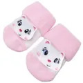 Cute pink baby anti-slip floor socks with 3D kitten appliqué and thick terry lining - Pink Cat / 0-12 Months