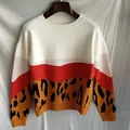 Pull en maille color block à imprimé léopard avec d'élégantes rayures rouges ondulées - Marron