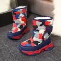 Botas de nieve de camuflaje impermeables para niños con forro de piel sintética cálida para el - 29 / Camuflaje Azul Rojo