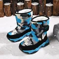 Botas de nieve de camuflaje impermeables para niños con forro de piel sintética cálida - 29 / Camo Negro-Azul