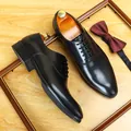 Premium black leather Oxford dress shoes for men featuring a classic pointed toe design - 37 / Black