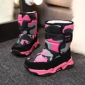Botas de nieve infantiles impermeables con diseño de camuflaje rosa y gris cálido - 29 / Camuflaje Rojo Negro