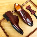 Premium burgundy leather oxford shoes for men, formal business style. - 37 / Burgundy