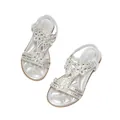 Elegant silver flat sandals for women featuring sparkling rhinestone and bead decorations - Silver