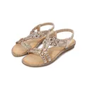 Sandales plates bohèmes dorées élégantes pour femmes avec des ornements de fleurs en strass - 35 / Or