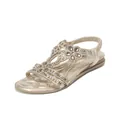 Elegant gold flat sandals for women featuring sparkling rhinestone flower decorations - Rose Gold