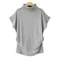 Detailed view of grey mock neck batwing sleeve loose fit t-shirt for women - Light Gray