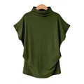 Women's army green mock neck batwing sleeve top with loose fit design - Army Green