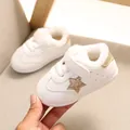 Warm white fur-lined baby sneakers with gold glitter stars for infants aged 0-2 - Inner Length 11.5cm Size 16 / Star Plush Style (199) / Gold
