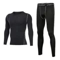 Detail view of men's black thermal compression suit with fleece lining for winter warmth - 3XL / Top And Bottom / Black