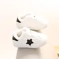 White baby winter sneakers with black star detail and warm fleece lining, soft sole - Inner Length 11.5cm Size 16 / Star Plush Style (199) / Black