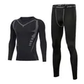 Men's fleece-lined thermal sports compression set for winter outdoor training and gym fitness - 3XL / Top And Bottom / Black