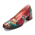 Zapatos de tacón de cuero patchwork de colores con adorno de mariposa y tacón grueso - 36 / Rojo