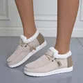 Warme winter sneeuwschoenen met pluche voering en platte zool voor dagelijks comfort. - 36 / Beige