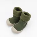 Detail of thickened baby knit sock shoes with warm plush cuff and soft sole - Size 18/19 (11.5cm Inner Length) / Army Green