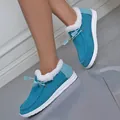 Warme blauwe winterloafers met fleece voering en witte rand van zacht imitatiebont - 36 / Lichtblauw