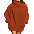 Oversized gebreide coltruijurk in roestoranje voor dames in de herfst en winter - Baksteenrood