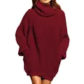 Gedetailleerd overzicht van deze bordeauxrode oversized coltrui jurk voor dames - Bordeauxrood