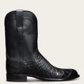 Vue latérale de bottes de cowboy noires avec cuir crocodile embossé et tige lisse - Noir
