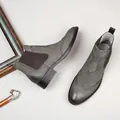 Stylish grey genuine leather brogue Chelsea boots with soft warm lining detail - 36 / Faux Fur Lined / Gray