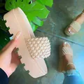Close-up of beige platform sandals featuring a stylish woven strap and thick lug sole. - 35 / Apricot