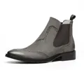 Grey lychee pattern leather Chelsea boot with brogue detailing - 38 / Leather Lined Style / Gray