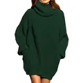 Robe pull en maille épaisse vert foncé à col roulé surdimensionné pour l'automne-hiver - Vert