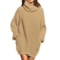 Chic robe pull kaki à col roulé et manches longues pour femme en maille automne-hiver - Kaki
