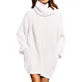 Robe pull en tricot blanc à col roulé et manches longues pour femme style oversize - Blanc