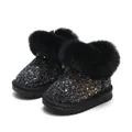 Funkelnde schwarze Baby-Schneestiefel mit flauschigem Kunstpelzbesatz und Glitzer - Schwarz