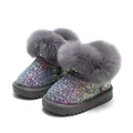 Glitzernde Schneestiefel für Kleinkinder mit grauem Kunstpelzkragen und rutschfester Sohle - Grau