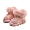 Rosa Kleinkind-Schneestiefel mit Glitzer und weichem Kunstpelzbesatz für Mädchen - Rosa