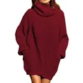 Robe pull à col roulé oversize pour femme en rouge bordeaux pour l'automne et l'hiver. - Bordeaux