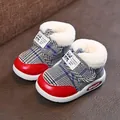 Cozy plaid toddler snow boots with warm faux fur lining and non-slip soles for winter comfort. - 16-21 / Red (A821)